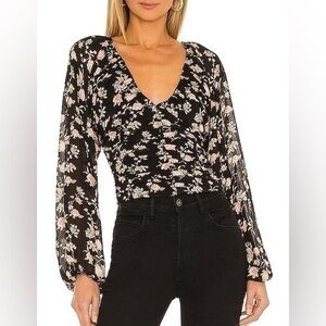 NWT - Free People - Floral Print Balloon Sleeve Ruched Top